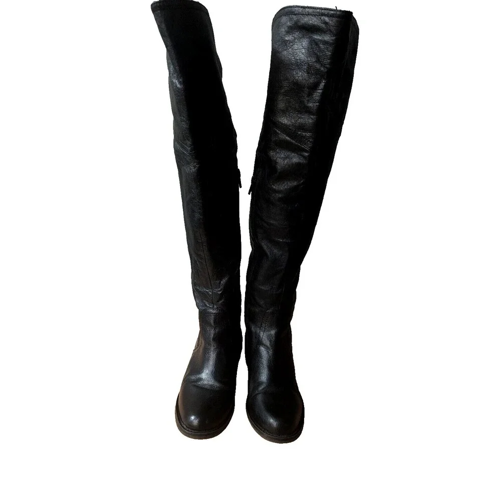 Steve Madden OTK Over Knee Women's Black Leather Boot Size 6M‎ 4441 *